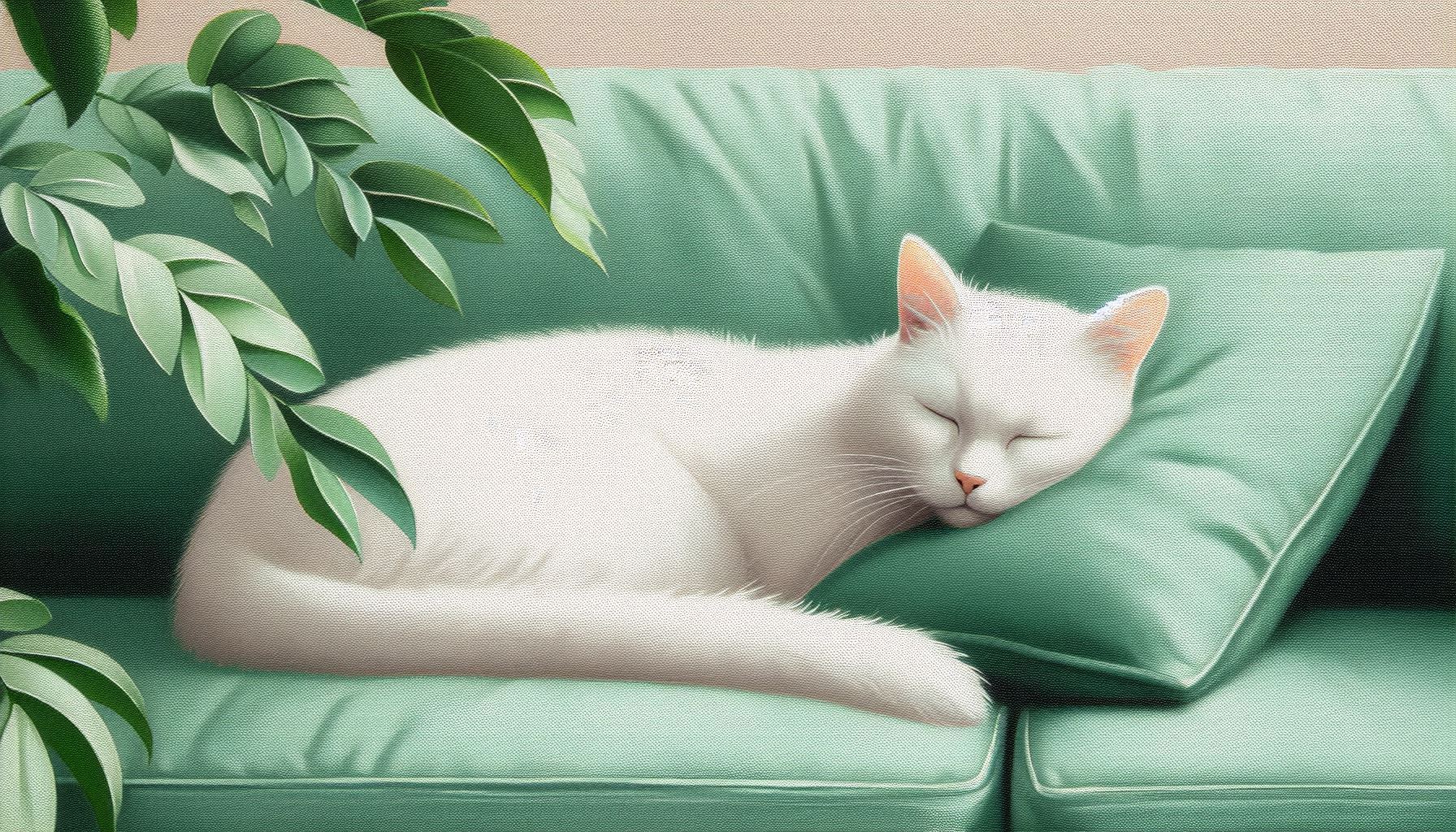 Cute cat sleeping on pastel sofa