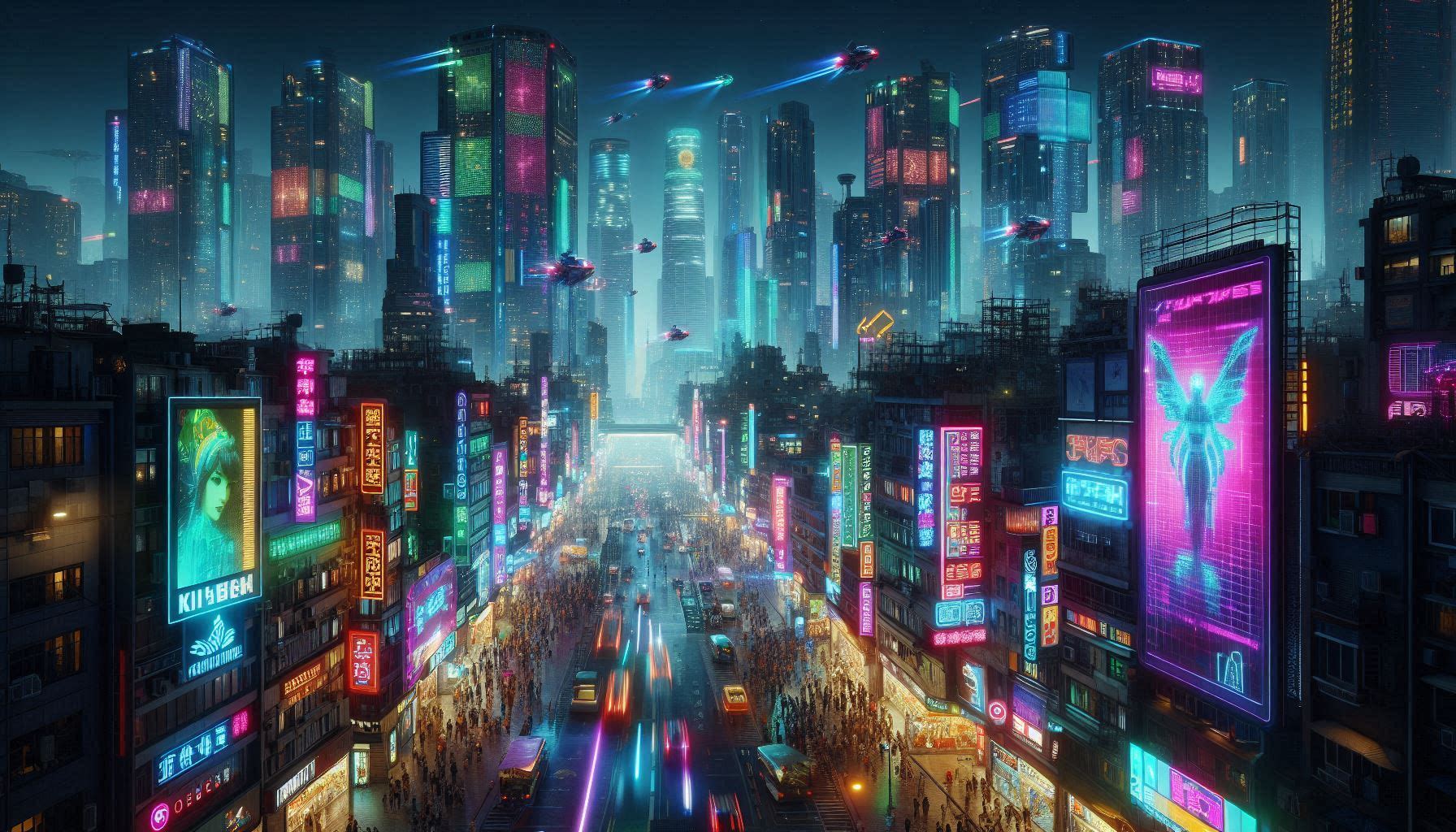 Cyberpunk city at night