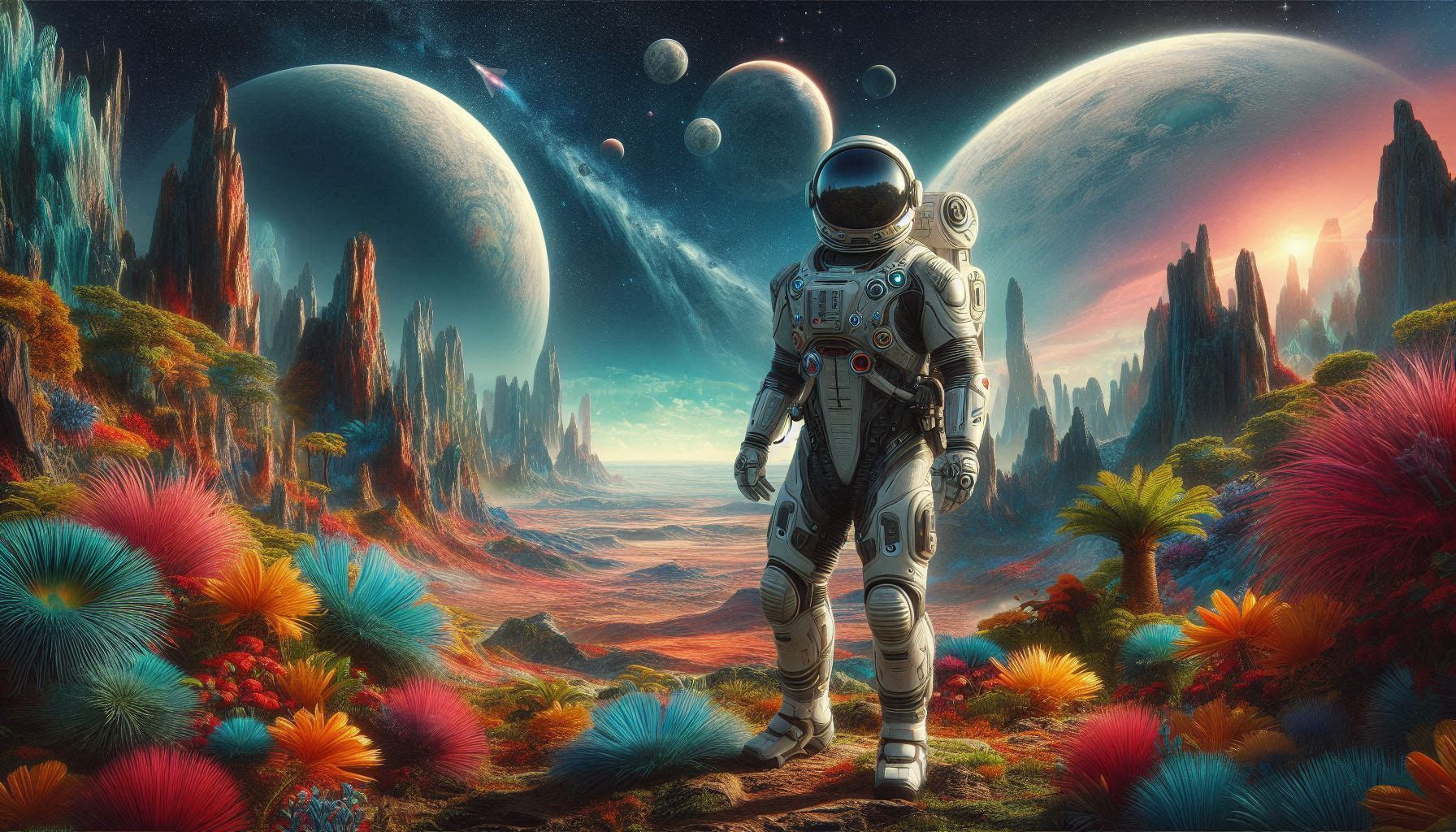 Space explorer on alien planet